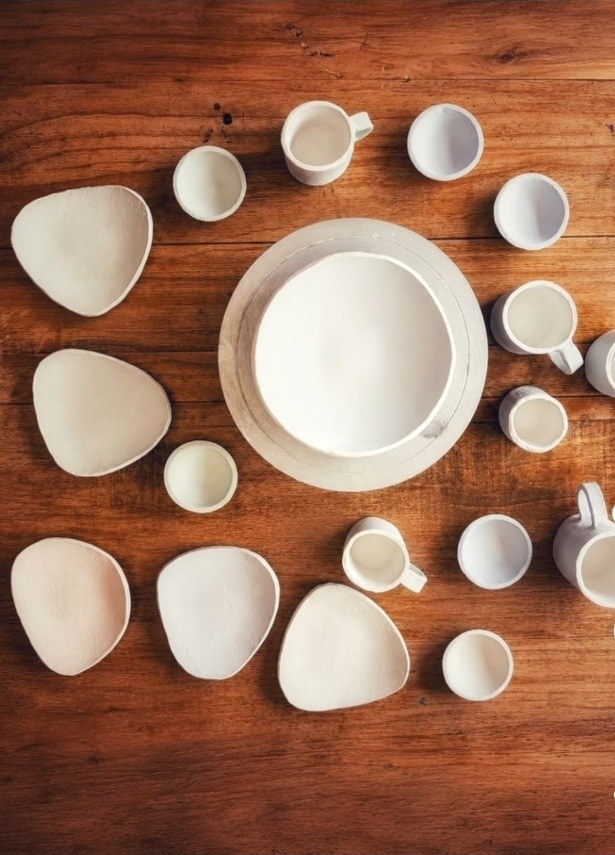 Studio ceramics glazed and ready for firing